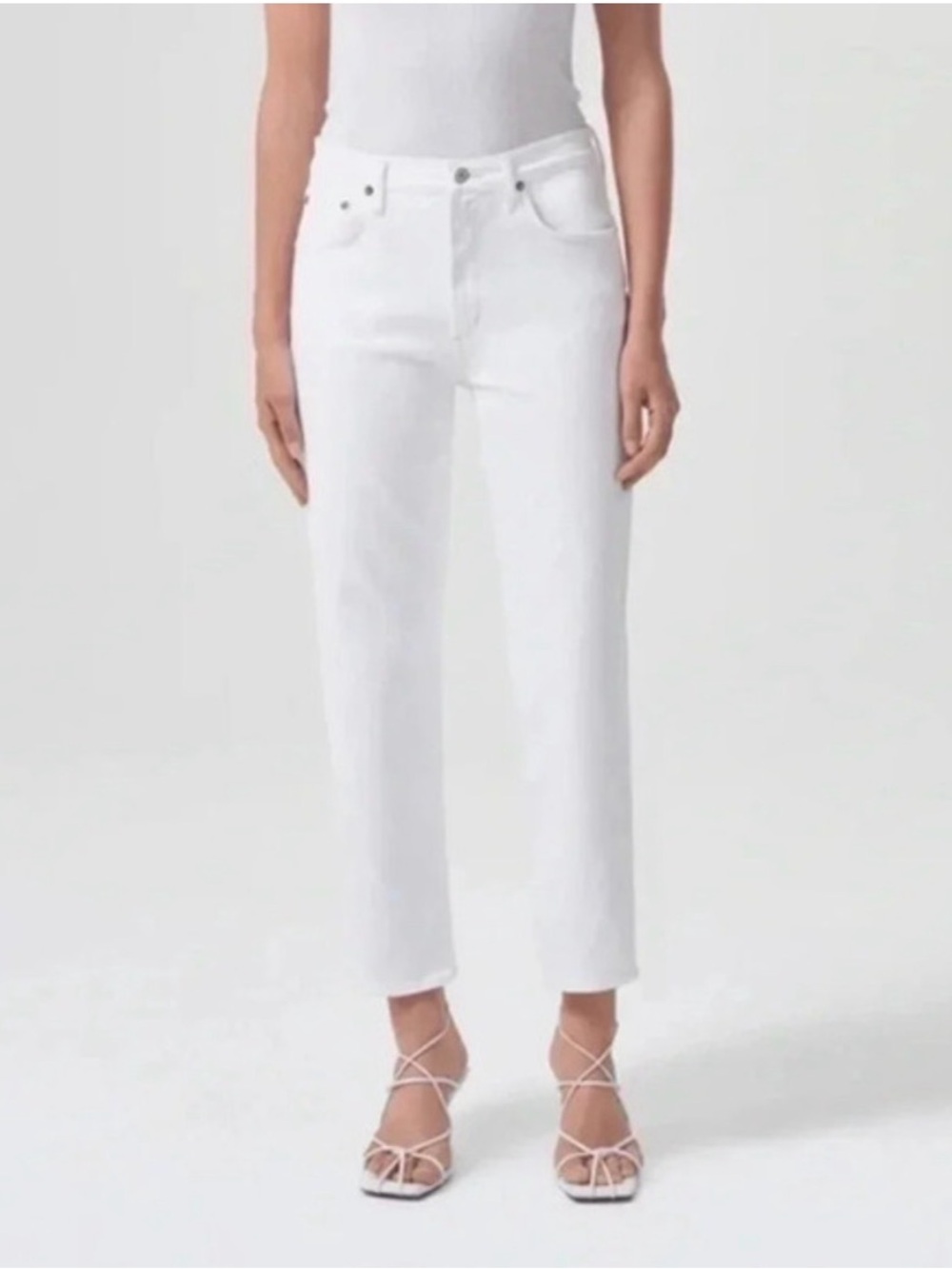 NWT AGOLDE Kye Mid Rise Straight Crop Jeans in Cake White Size 32